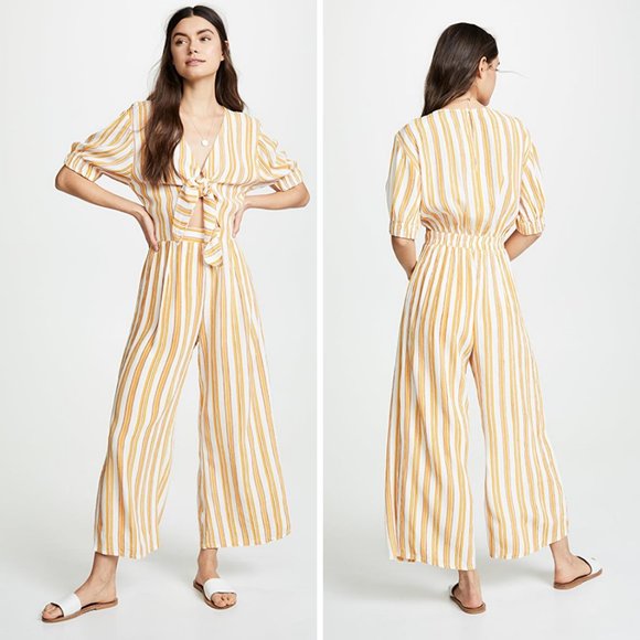 Faithfull the Brand Pants - Faithful The Brand Matese Yellow Stripe Jumpsuit S
